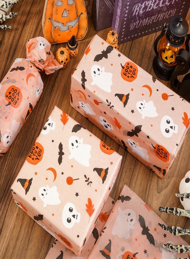 وولاين ورق تغليف هدايا هالوين من والين، 60 ورقة، بتصميمات لطيفة من اليقطين والأشباح والخفافيش، لون برتقالي بوهيمي، مثالي للأعمال الفنية والحرف اليدوية، مناسب للأعياد وأعياد الميلاد وحفلات استقبال المولود، مقاس 13.8 × 19.7 بوصة - Image 5